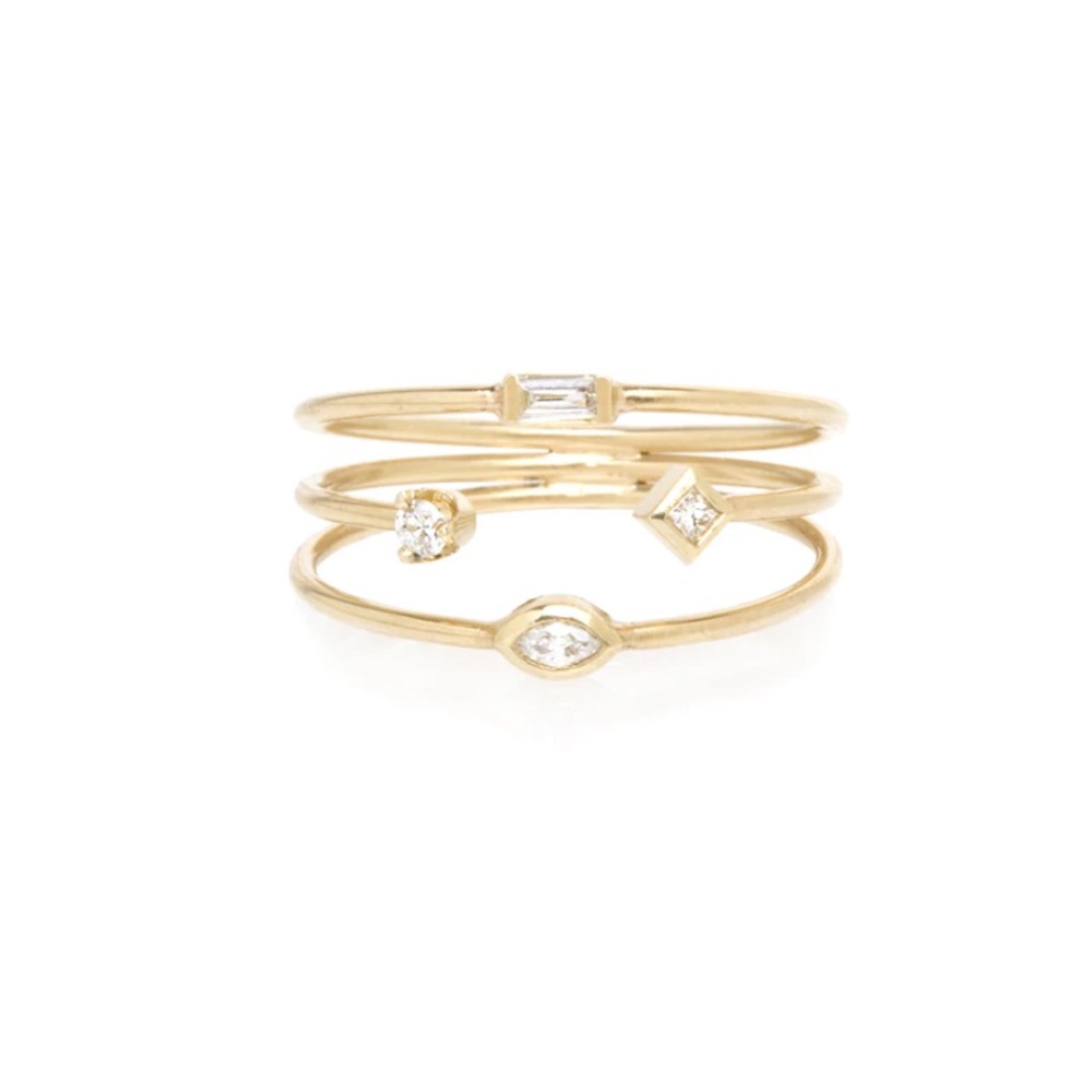Zoe chicco 14K 3 THIN BAND MIXED DIAMONDS RING